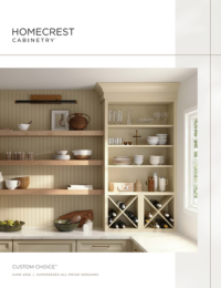 brochure cover with photo collage of different kitchen cabinetry styles including blue, dark brown, and natural cabinetry