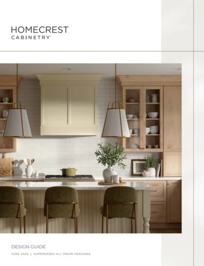 brochure cover with green kitchen cabinetry